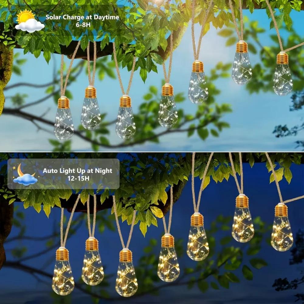 Solar Hemp Rope Fairy String Lights Waterproof Outdoor Decorative Lights for Patio Garden Party Decor