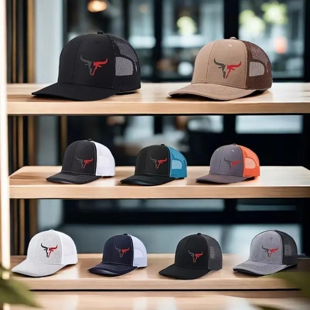 Casual Bull Head Print Summer Baseball Cap Breathable Mesh Sports Visor Adjustable UV Protection Sun Hats Men Women