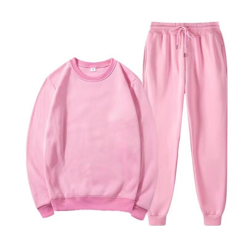 Unisex Solid Color Crew Neck Sweatshirt & Jogger Pants 2PCS Tracksuit Casual Sportswear