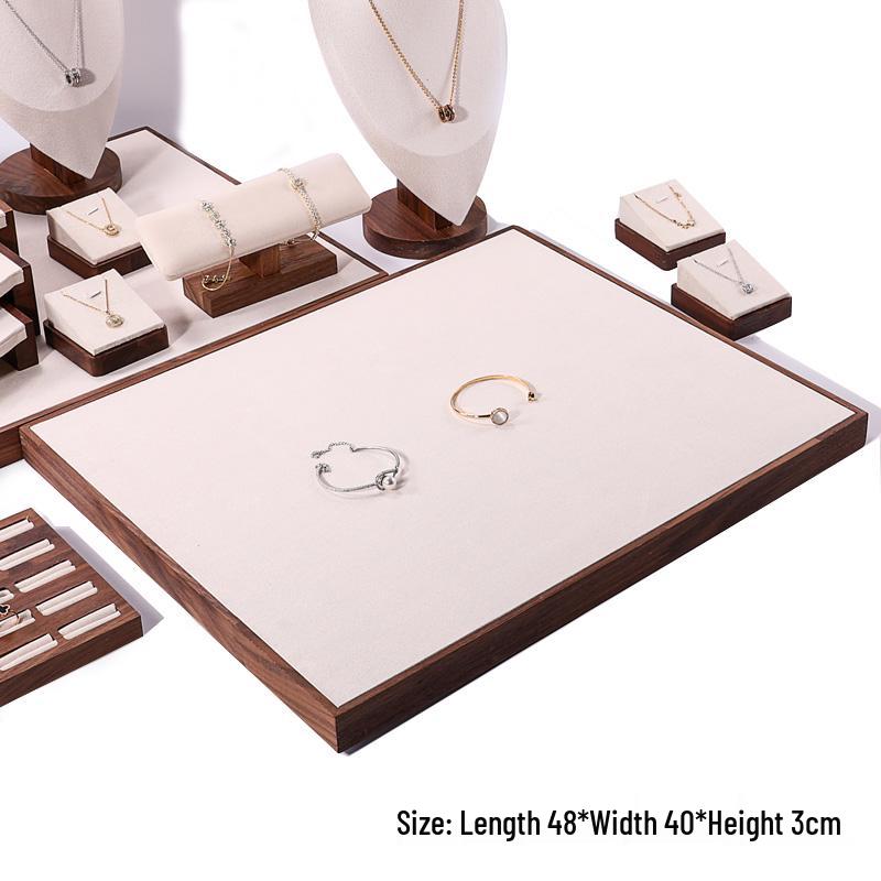 Walnut Wood Microfiber Jewelry Display Set for Necklace, Ring, Earrings, and Bracelet.