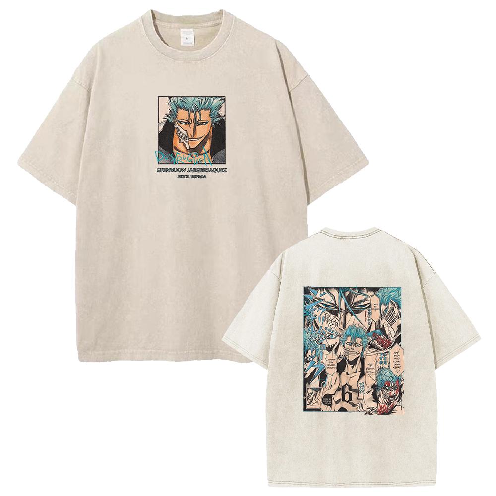 Japan Anime Bleach Grimmjow Jaegerjaques Graphic Tshirt Men Street Trendy Tshirts Vintage Washed Tee Harajuku Cotton T Shirt
