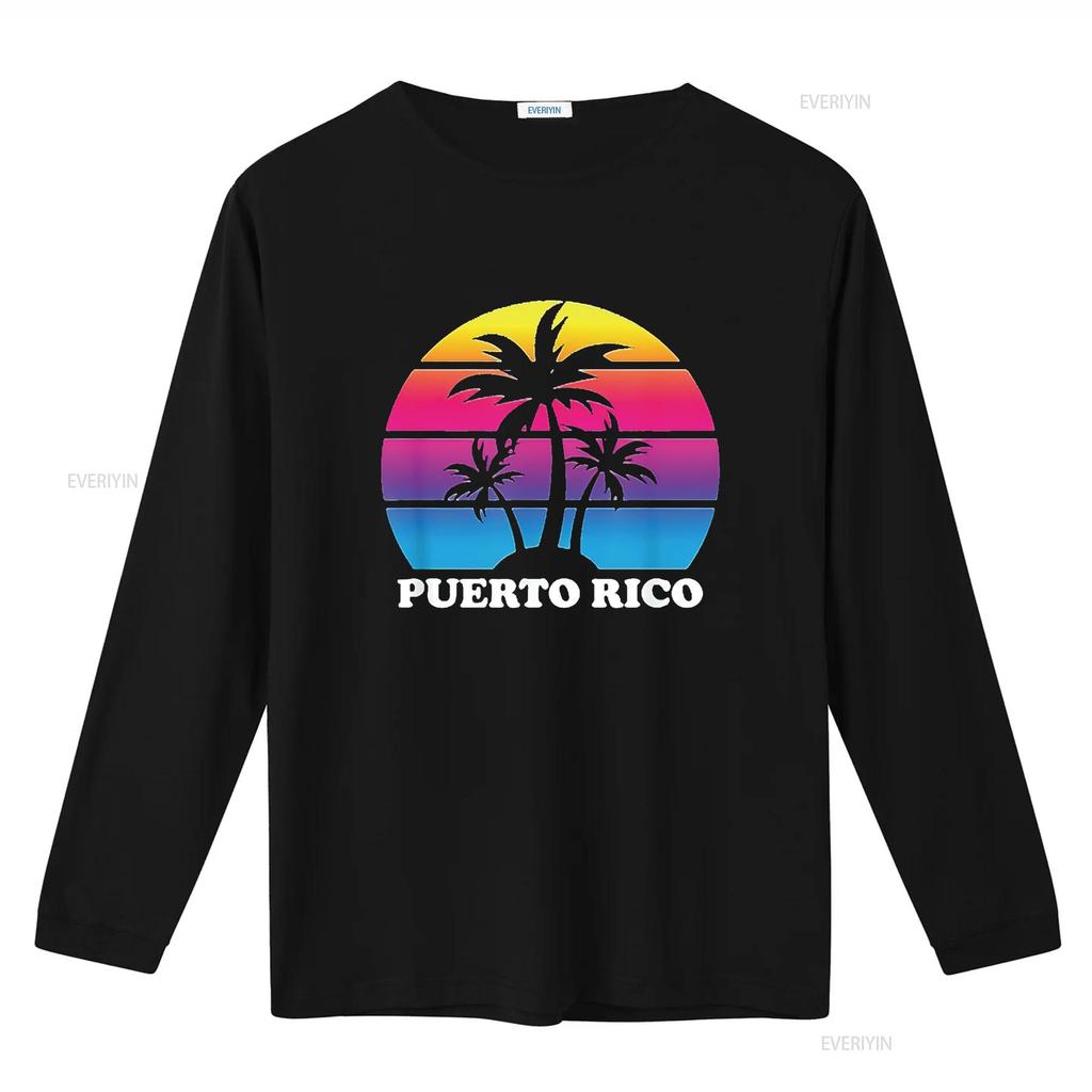 Mens Puerto Rico Retro Palm Tree Sunset Vacation Beach Trip T Shirt Black vintage Washed Comfortable Casual designer clothes