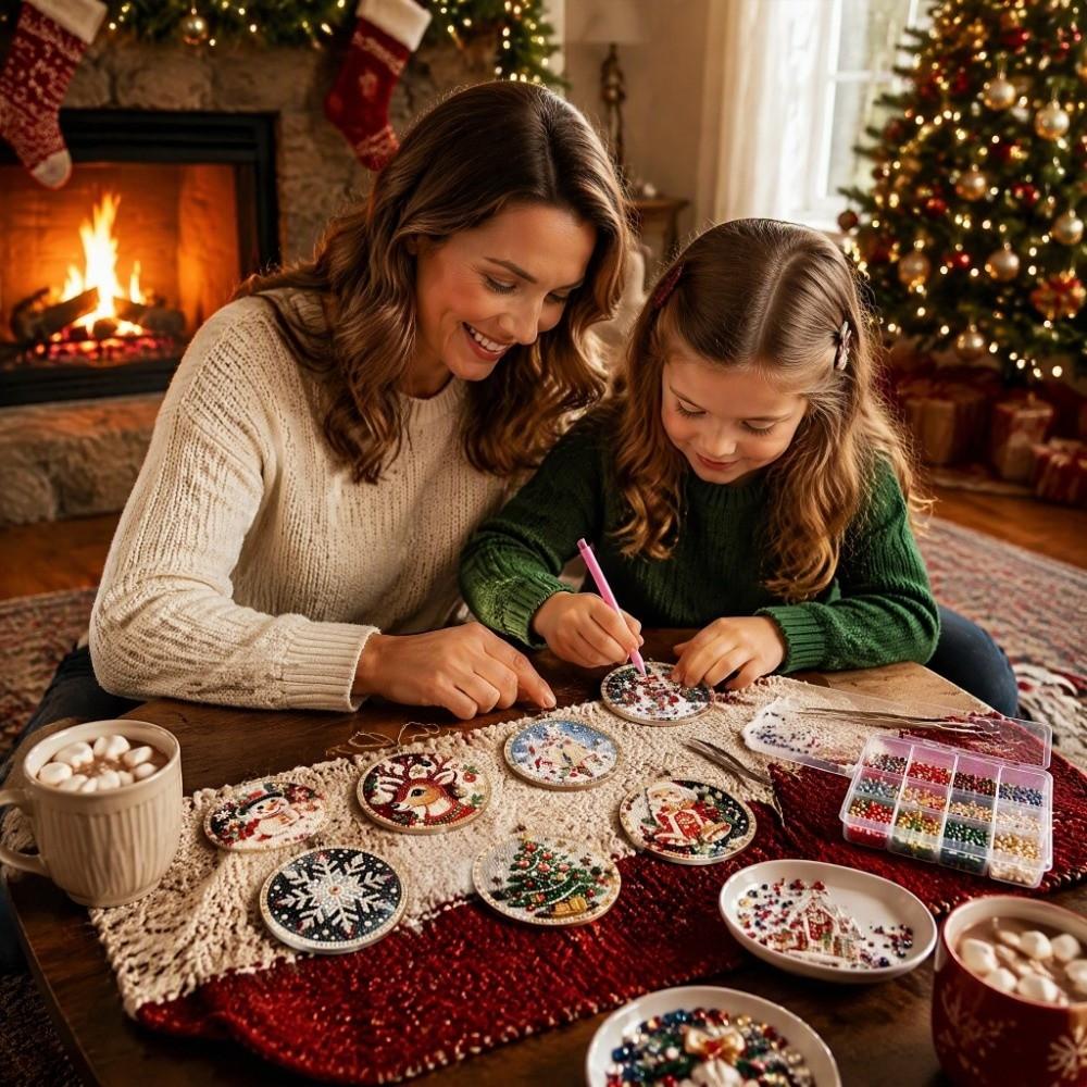 6Pcs Wooden Base DIY Christmas Painting Kit Art Xmas Hanging Decor Wall Decoration