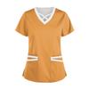 Women's Fashionable V-Neck Short-Sleeved Work Clothes With Drawstrings And Pockets Color Matching  Tops And Protective Clothing