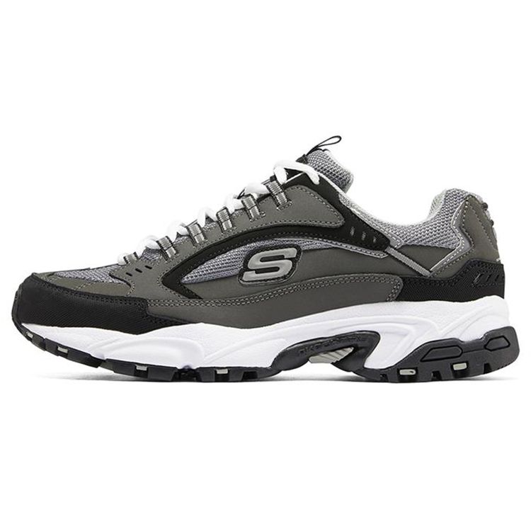 Skechers Stamina Mesh Leather Comfortable Versatile Low-Top Casual Shoes Men sneaker Gray Black 50988-CCBK 39.5