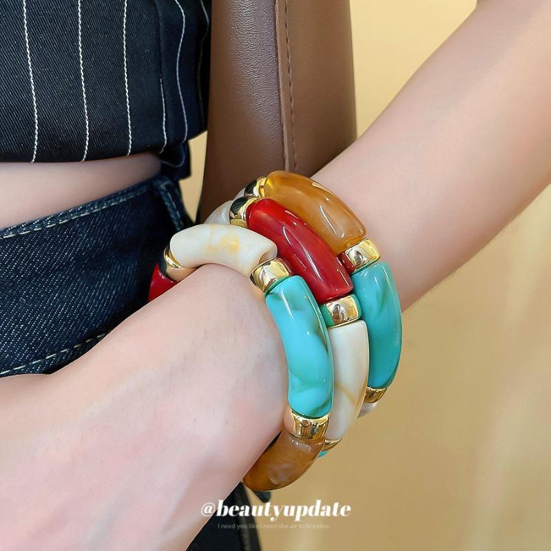 Bohemian smudged acrylic beaded bracelet fashion retro ins style bracelet temperament Maillard style jewelry