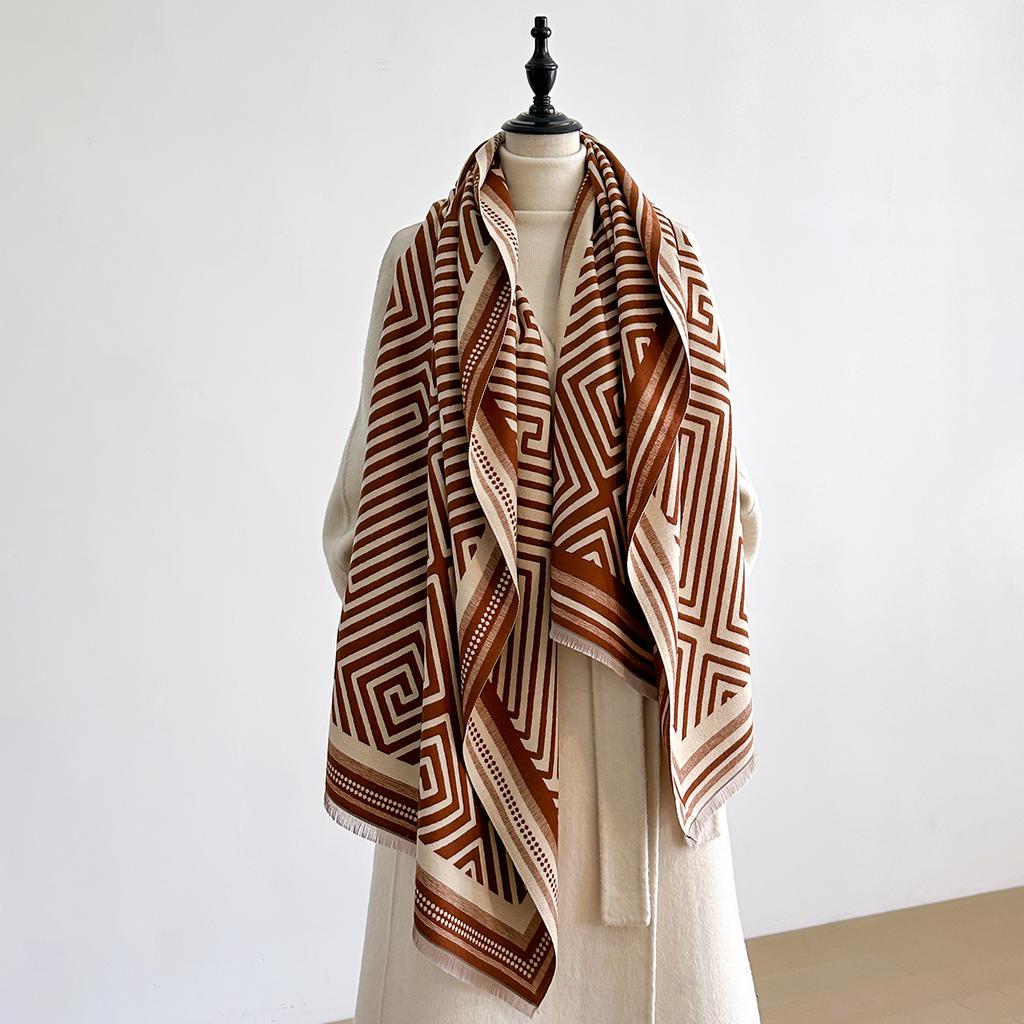 Luxury Geometry Print Scarf For Women Warmer Winter Pashmina Two-Sided Scarves Shawls Female Thick Blanket Wraps Foulard