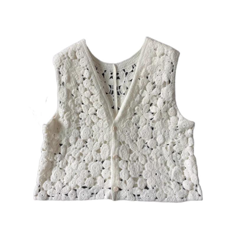 Early Autumn Women's Hollow Crochet Knit Vest - Loose, Plus-Size Woolen Sleeveless Top