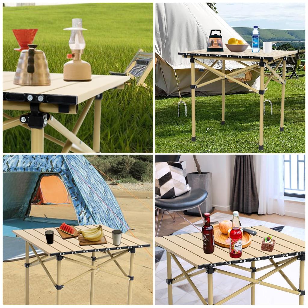 Outdoor Folding Camping for and the Beach Table, Table, Metal, Ultralight, Roll-Up Table, BBQs, Hiking, (Yellow)