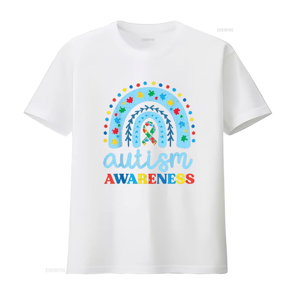 Autism Awareness Blue Rainbow Ribbon Asd Boys Kids T Shirt vintage Washed fashion Versatile Unisex Breathable homme Stretched