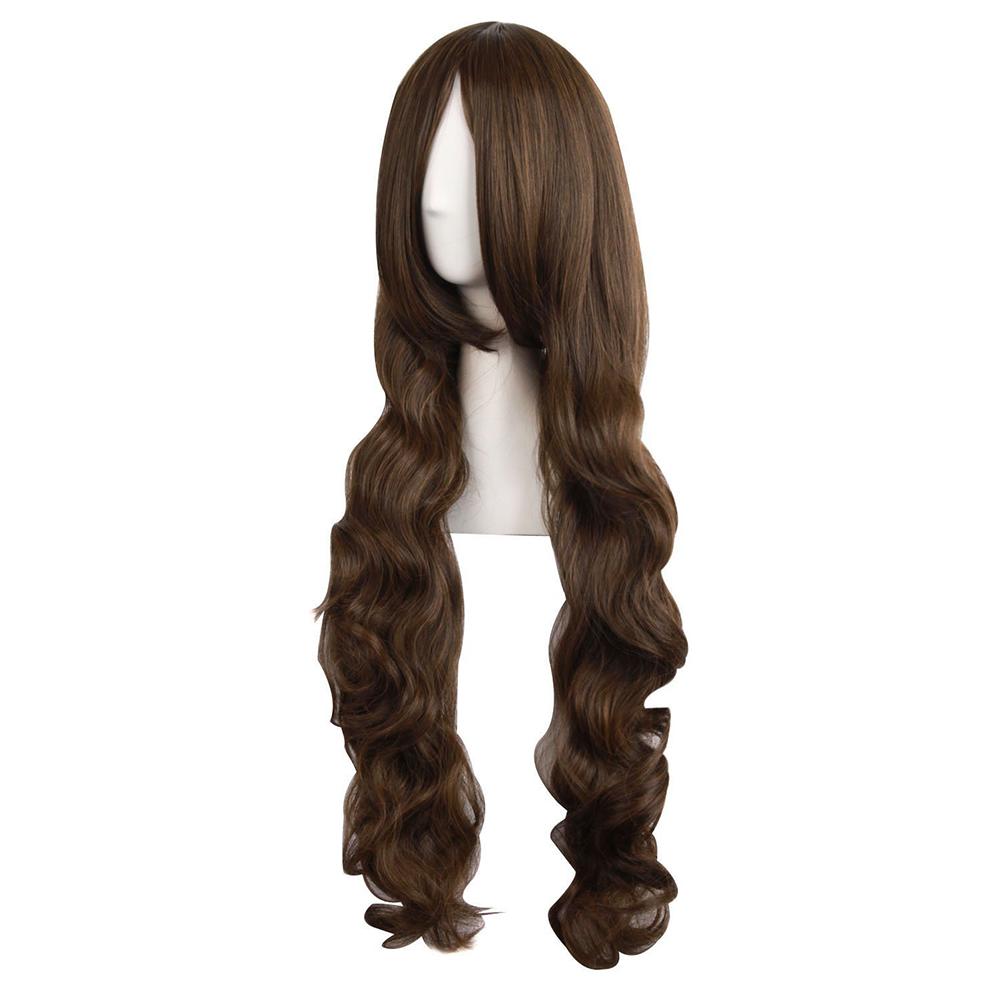 80cm Long Curly Brown Cosplay Wig Natural Looking Comfortable Synthetic Lace Wig for Daily Wear Weekend Trip & Lolita Dress-up