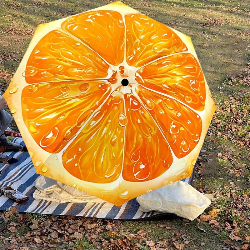 1PC Orange sliceAutomatic Open/Close Umbrella with Windproof, 8-Rib Sturdy Canopy, Durable Ribs, Fashionable Design, Outdoor Accessory, Fun Prin, Holi