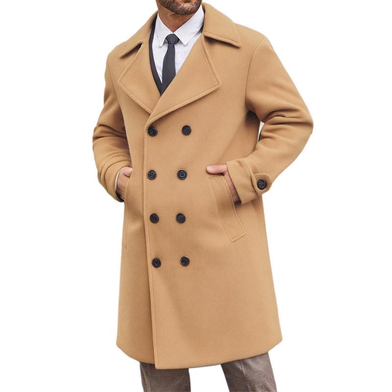

Men’s European & American Style Double-Breasted Wool Trench Coat - Mid-Length for Autumn/Winter Large верблюд