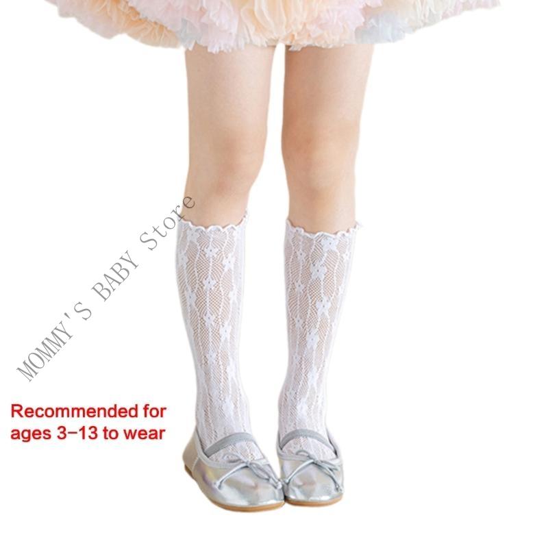 H3CD Lovely Girls Middle Calf Socks Solid Color for Kids Soft Breathable Nylon Hosiery for Birthdays and Photoshoots