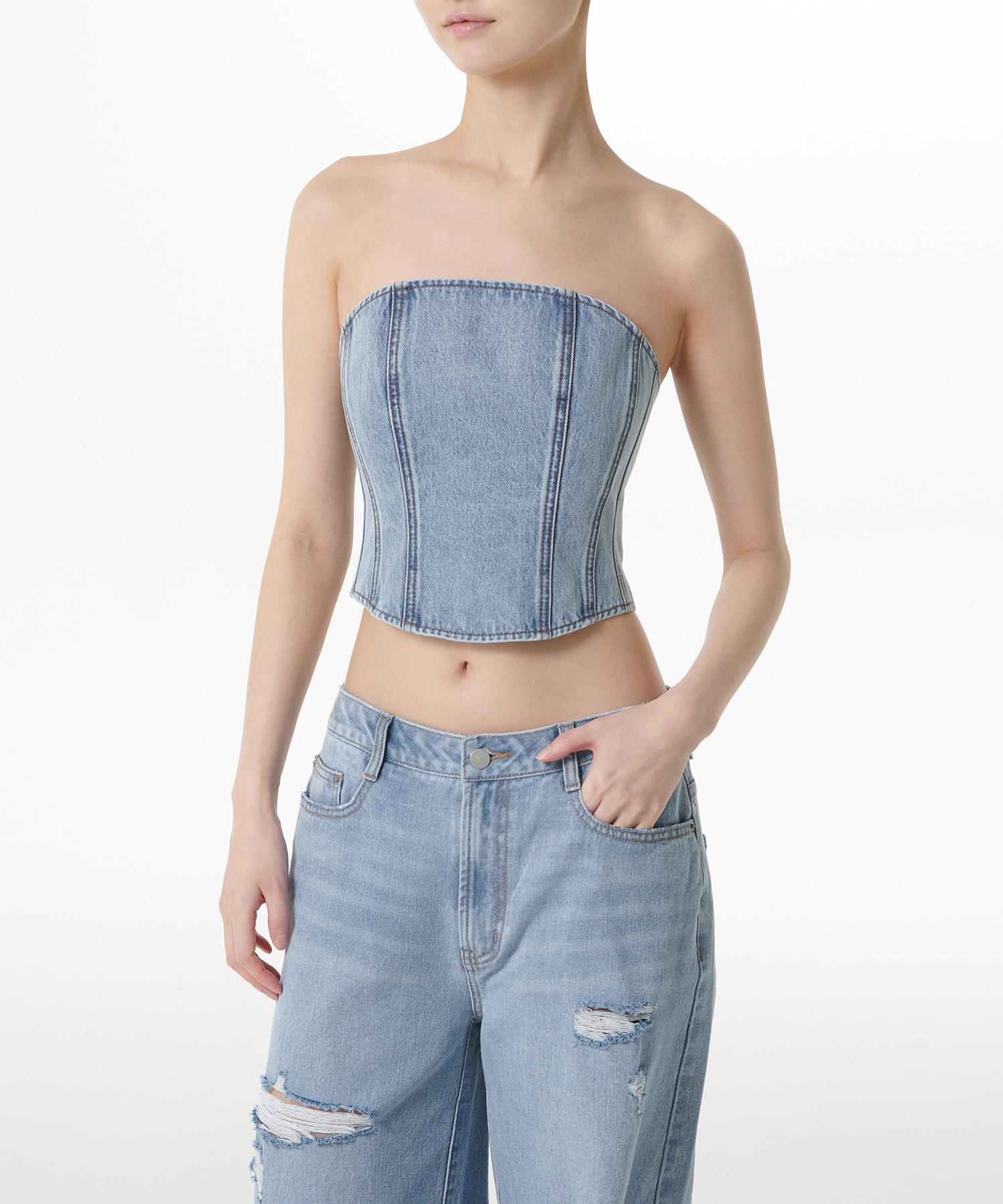 Musinsa Standard Woman Women S Denim Bustier [Light Indigo] Light Indigo/M
