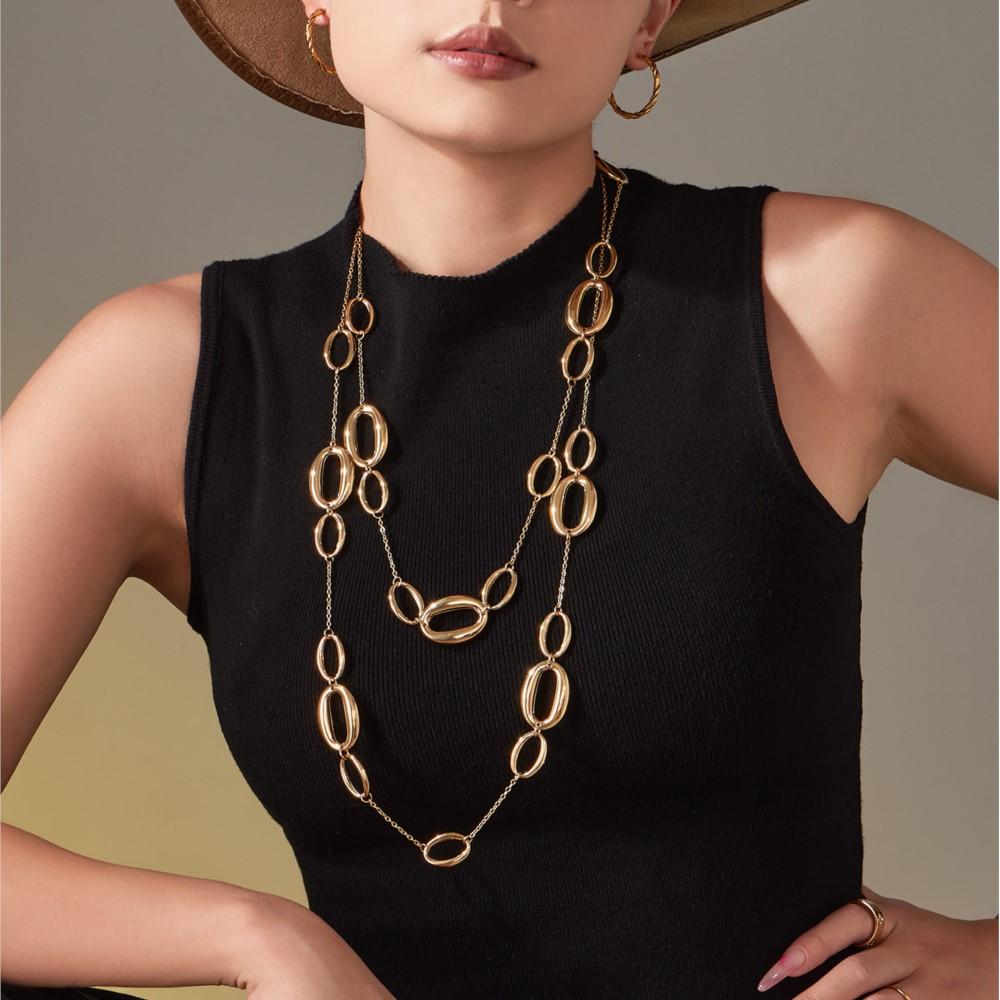 High-Polish Oval Ring Link Chain Necklace In Stainless Steel 18k Gold Plated Waterproof Sweater Chains Long Necklaces for Women