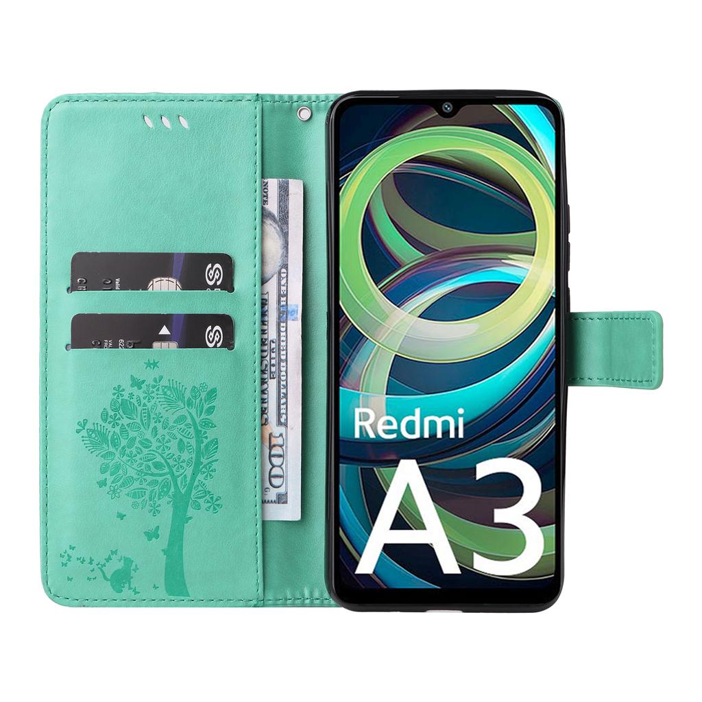 For Xiaomi Redmi A3/Poco C61 4G Phone Case with Stand Cat Tree Pattern Leather Wallet Mobile Cover