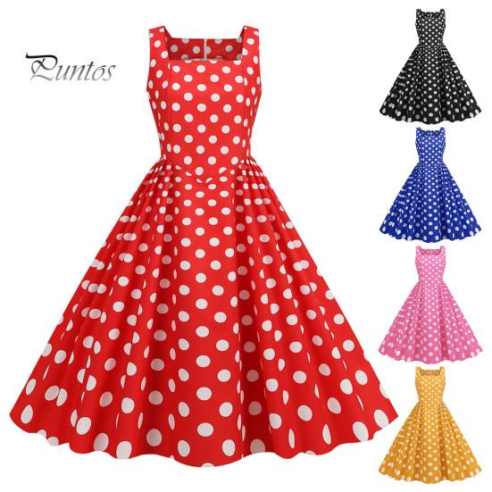 Vrouwenjurk Retro A-lijn Grote Swing Strak Hoge Taille Mouwloos Vierkante Hals Stippenprint Achterkant Rits Contrasterende Kleur 50s 60s Feest Bruiloft Prom Baljurk