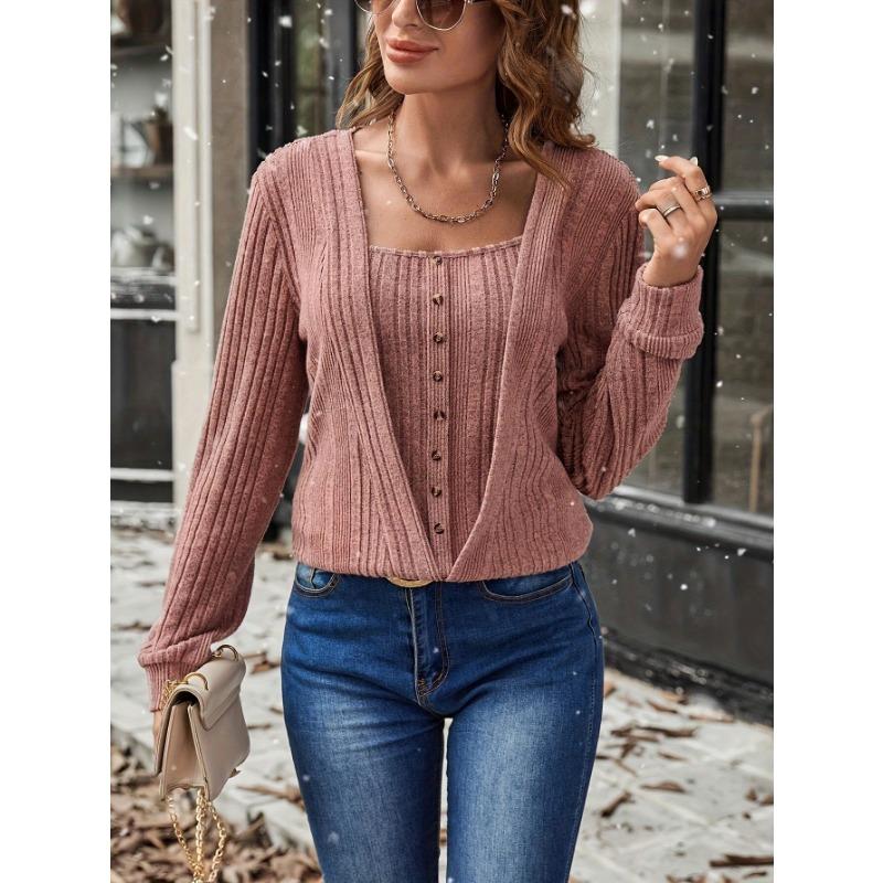 Women S Casual Loose Long Sleeve Solid Square Neck T Shirt