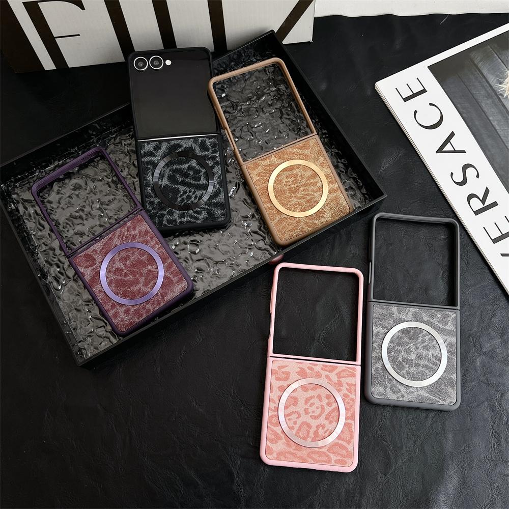 Leather Magsafe Compatible Phone Case for Samsung Galaxy Z Flip 7 FE 6 5 4 3 Flip6 Flip5 Flip4 Protective Magnetic Cover