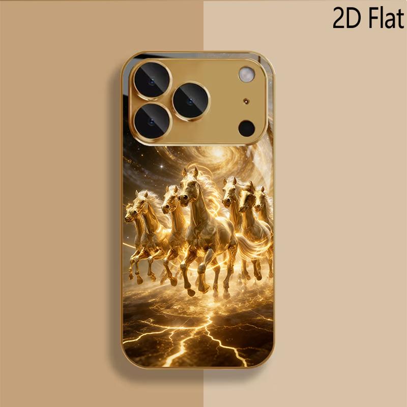 Golden Steed Patterned tempered glass design for iPhone16 17 ProMax 1514 1312 11ProMax Phone Case Camera Cover Shockproof Hard B