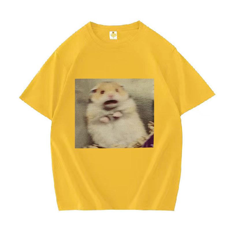 Funny Scared Hamster Meme Graphic TShirt Men Women ONeck Fashion Short Sleeve T Shirt Retro Clothing Oversized Cotton Tshirts