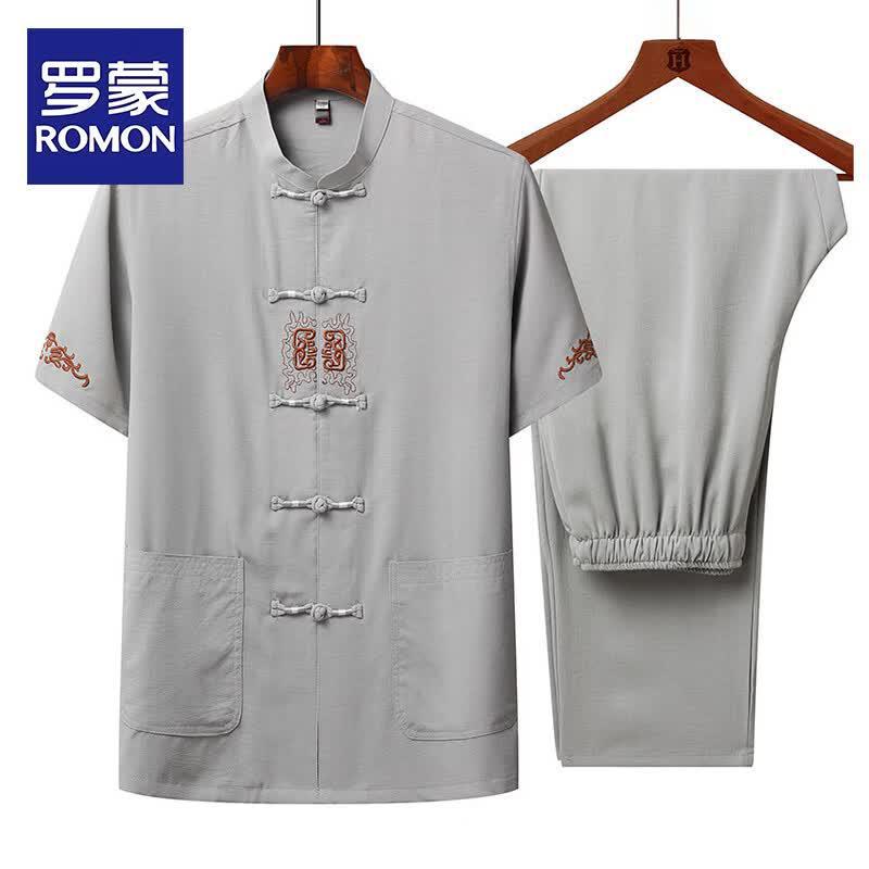 ROMON Men s Lightweight Chinese Style Summer Tang Suit Set 4XL