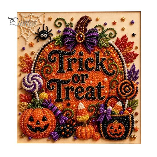 Ghost Pumpkin Art Craft Halloween Faux Pearl Kit, 3D Painting DIY Spooky Gem for Beginners Cute Set Adults, Autumn Home Wall Decor Crafting
