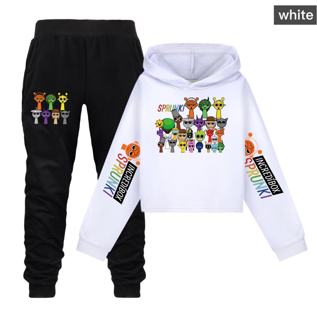 Roztomilé kreslené oblečení Sprunki pro děti Hra Incredibox Mikiny + Kalhoty Dívčí Podzimní Mikiny Pulovr s dlouhým rukávem