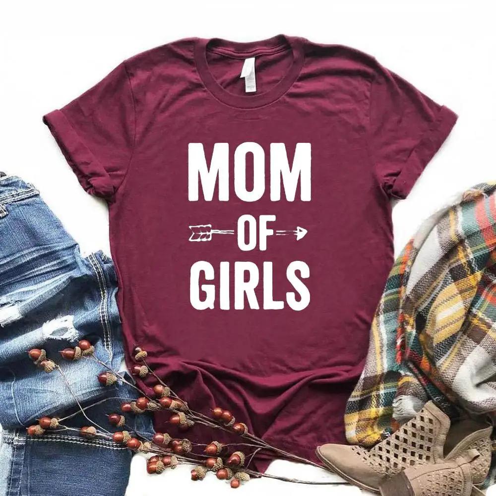 Women T Shirt MOM OF GIRLS Arrow Print Tshirt Women Short Sleeve O Neck Loose T-shirt Ladies Causal Tee Shirt Tops Clothes