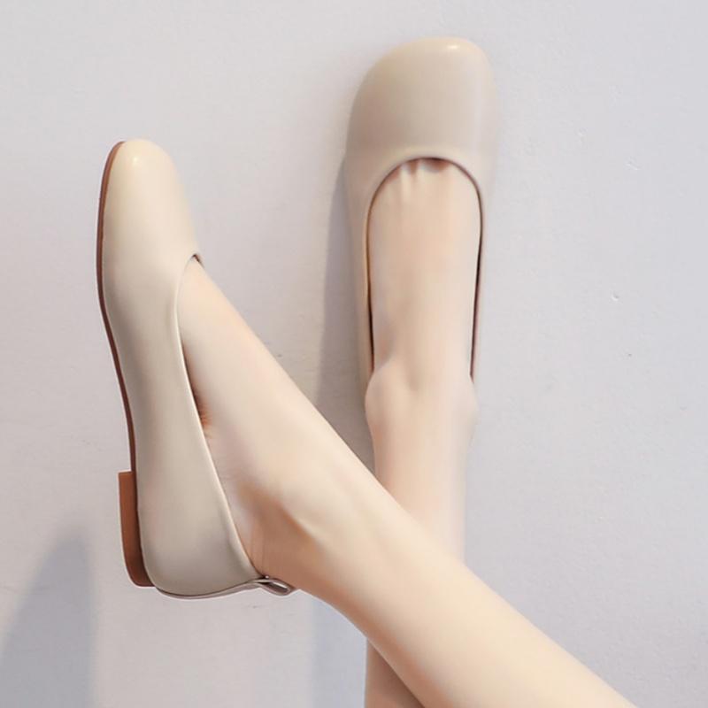 Fashion Leather Low Heels Women's Shoes 2025 Fashion Round Toe Solid Color Flat Shoes Shallow Cut Single Casual Versatile Loafers Shoes