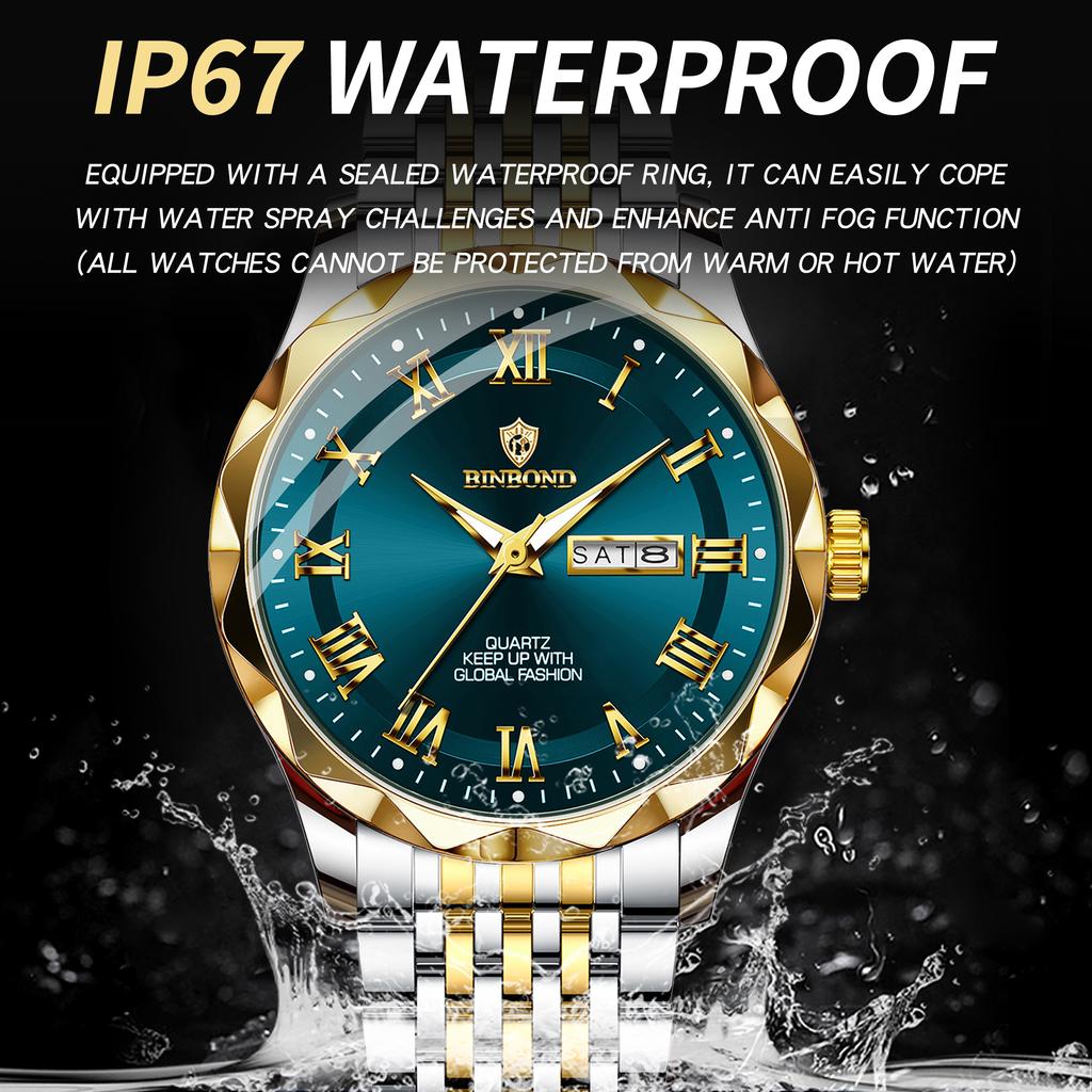 BINBOND Luxury Quartz Wristwatches Luminous Waterproof Auto Men's Watch Business Sport Fashion Casual Watch for Men Reloj+Box