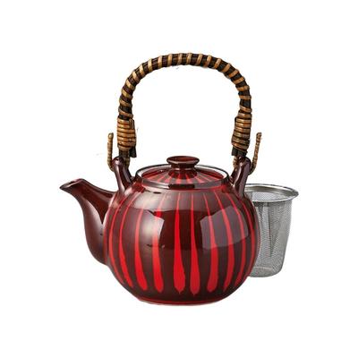 Ale-net Teapot, 13 X 10 X 9 Cm, 420cc, Red Tokusa Mame Teapot (with Stainless Steel Tea Strainer), Mino Ware, Porcelain, Made In Japan, Stylish