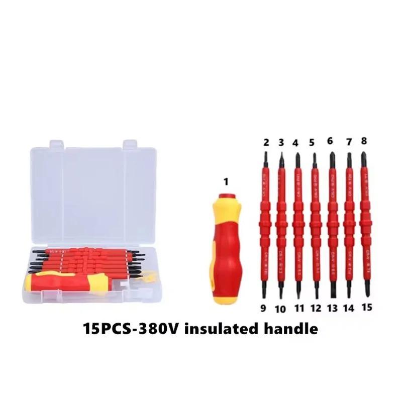 15-teiliges 1000V isoliertes Schraubendreher-Set Elektriker Reparaturwerkzeuge Magnetische Schlitz-, Kreuzschlitz-, Torx-Bit-Kit