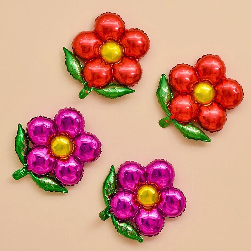 Green Leaf Sun Flower Aluminum Film Balloon Children'S Birthday Party Arrangement Five Petals Aluminum Foil Balloon