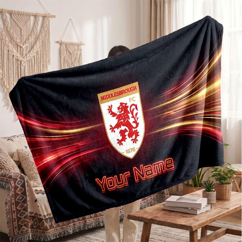 Couverture polaire personnalisée Middlesbrough FC avec logo de football, texte de nom personnalisé, couverture jetée douce et chaude pour la maison