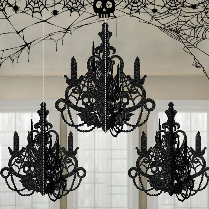 3D Paper Halloween Candle Holders Silhouettes Wall Hanging Decors Candlestick Chandelier Ornament Home Party Decoration