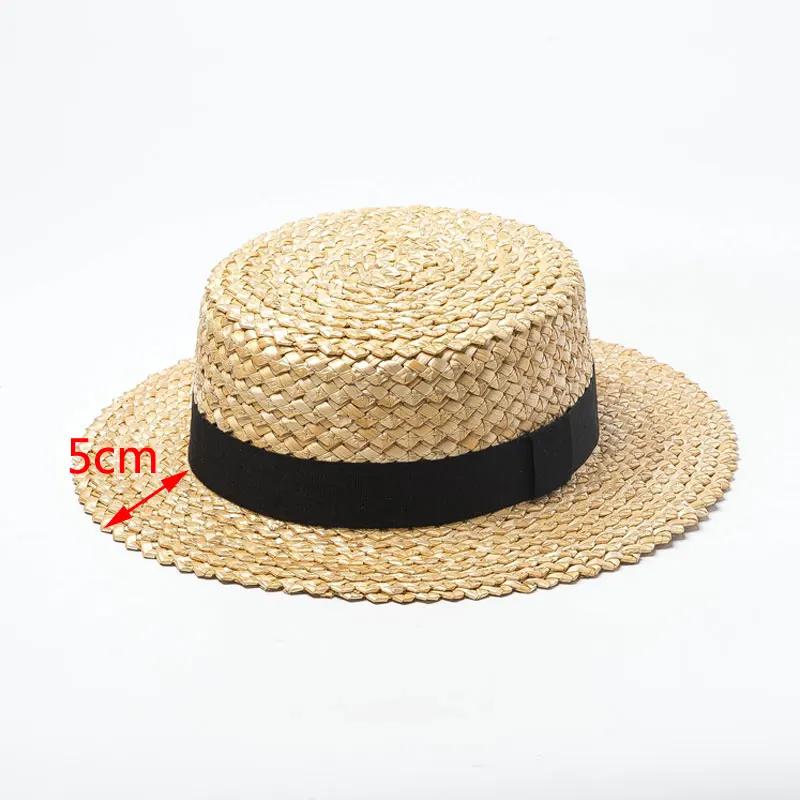 

Summer Vintage Boater Straw Hat Women Wide Brim French Elegant Balck Ribbon Lady Sun Hat Holiday Straw Hat Sombrero Mujer Play 54-58cm