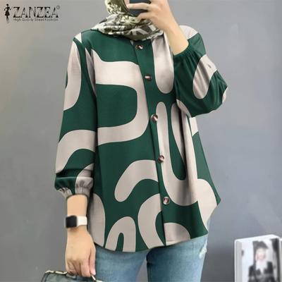 Damen Lässige Bluse mit Laternenärmeln und geometrischem Muster