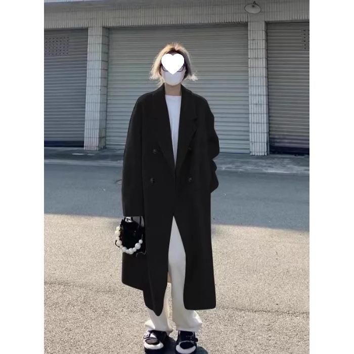 

Women s Wool Coat 2025: Petite Korean Style Hepburn, Thickened for Autumn/Winter M чёрный