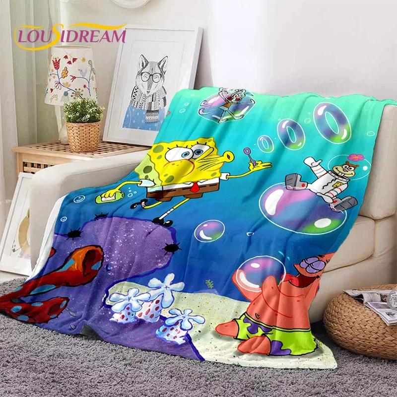 Funny S-SpongeBob Patrick Star Cartoon Soft Flannel Blanket for Beds Bedroom Sofa Picnic,Throw Blanket for Outdoors Leisure Gift
