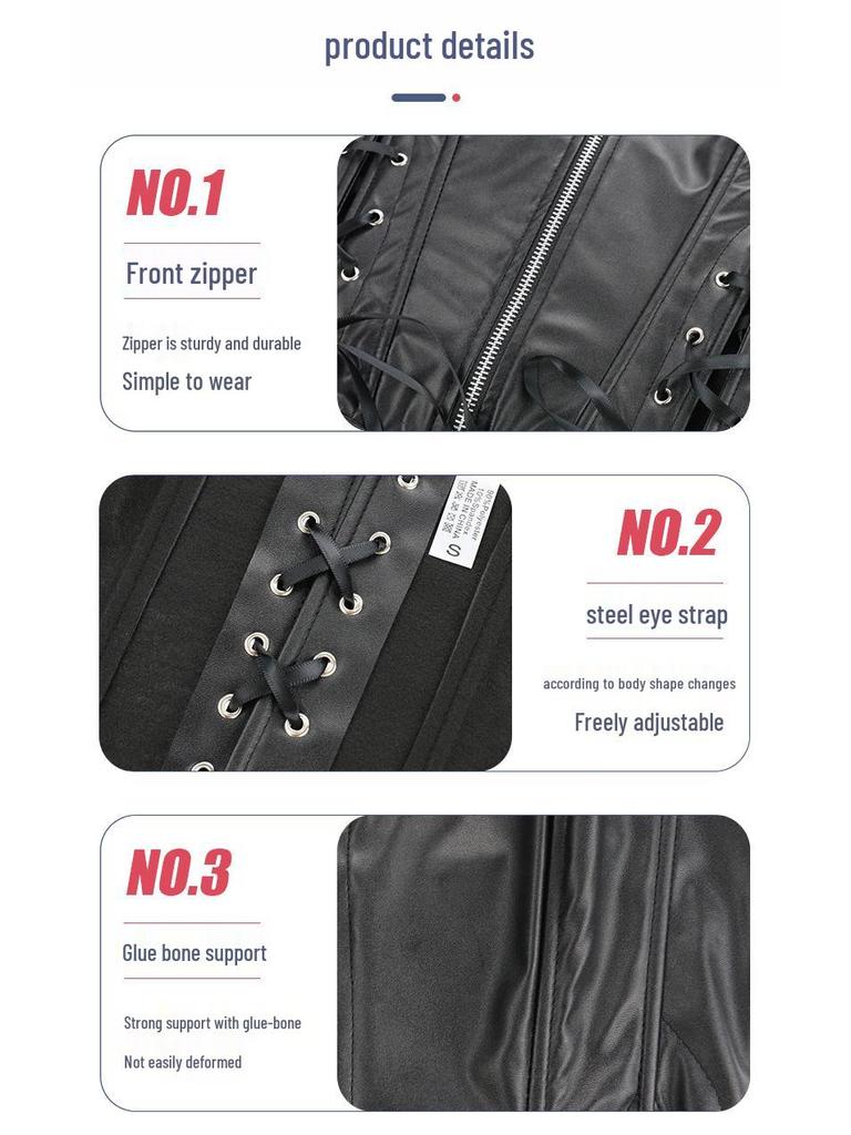 Sada korzetu bez ramínek a mini sukně z lesklé kůže plus size