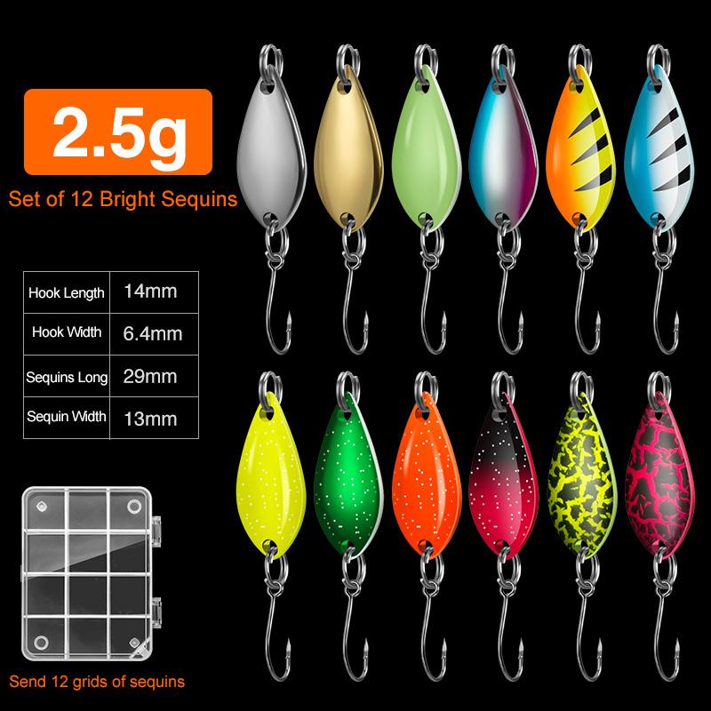 

2,5 г/3,5 г/5 г блестки рыболовная приманка 12 шт. металлические красочные блесны воблер светящаяся приманка длинные приманки рыболовные снасти XA134G