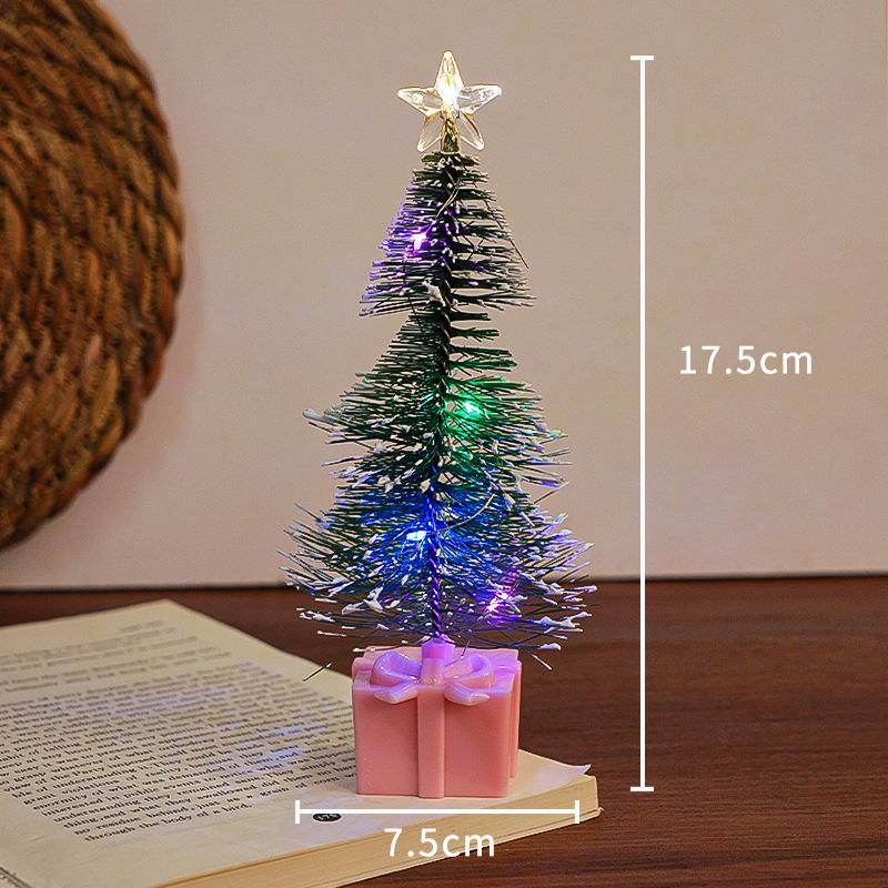 Mini Christmas Trees With LED Light Decor Tabletop Crafting DIY Christmas Gift Green Brush Trees Plastic Winter Snow Ornaments