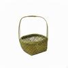 Woven Bamboo Basket Handmade Shallow Carrying Arched Handle Round Wicker Tray for Gift