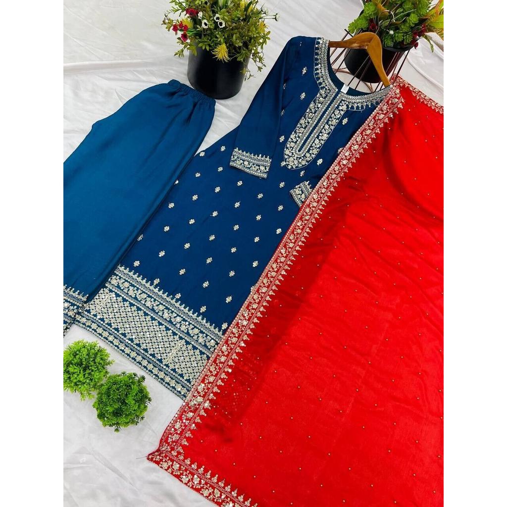 Damen Bollywood Ready To Wear Palazzo Anzug Indischer Pakistanischer Salwar Kameez Kleid VF-1843