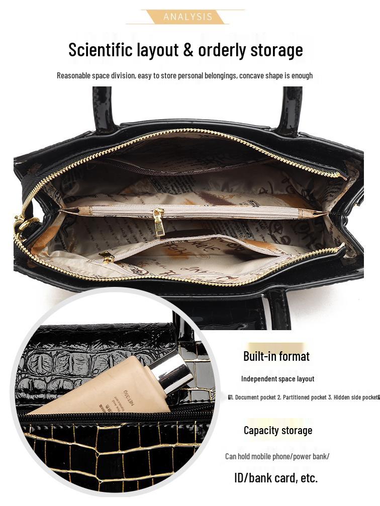 Women's Retro Crocodile Pattern Handbag - Large Capacity, High-End Shoulder & Crossbody Tote