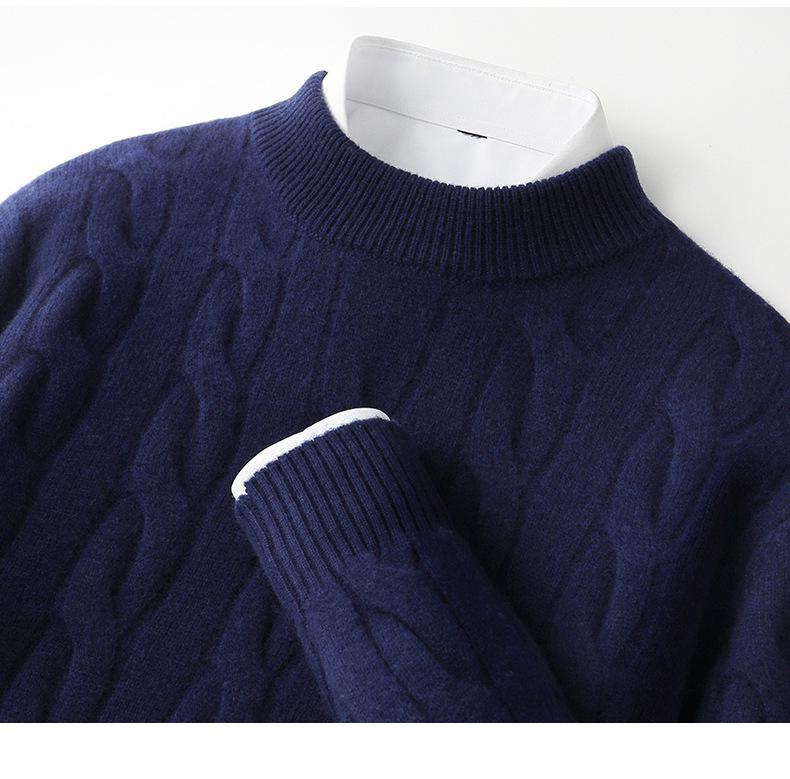 Herren Pullover aus 100% reiner Wolle, Zopfmuster, Rundhalsausschnitt, Kaschmir - High-End Business Casual Pullover