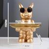 Dog Sculpture Figurine with Tray Desk Organizer Resin Statue for Living Room Table Decoration