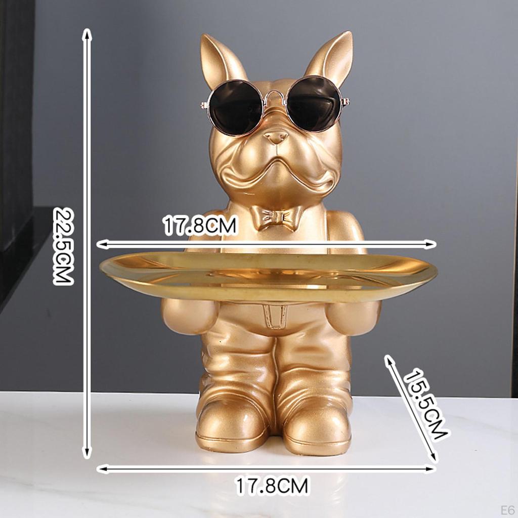 Dog Sculpture Figurine with Tray Desk Organizer Resin Statue for Living Room Table Decoration